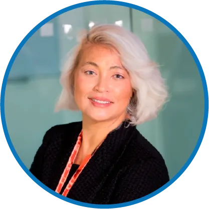 Client profile picture. Woman with suit and white hair