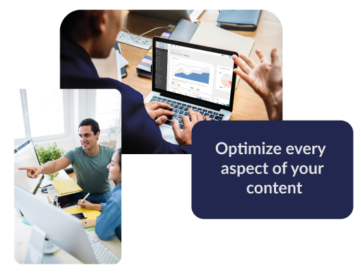 Group of people looking at a computer with graphs