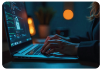 Hands using a keyboard of a laptop