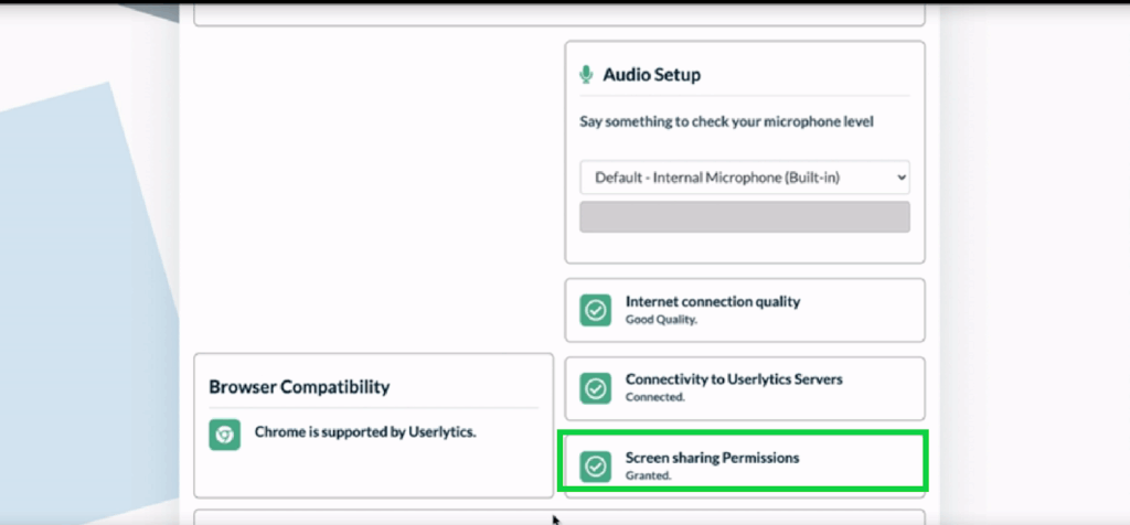 Userlytics - screen sharing permissions