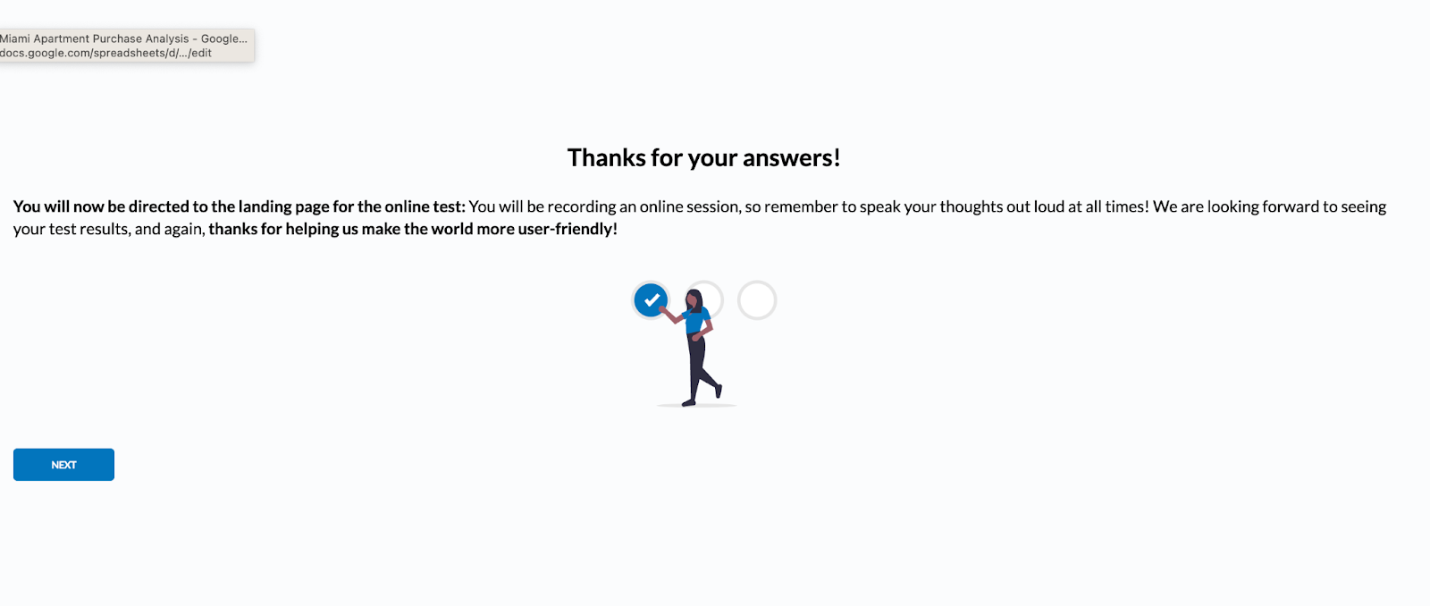 Userlytics Unmoderated Testing - Message that shows up when the participants qualified for the study.