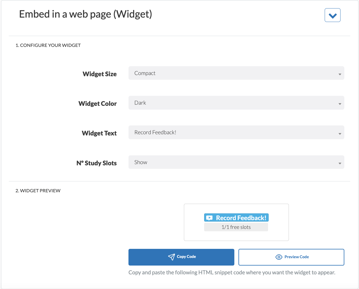 Userlytics platform image - Embed in a web page widget.