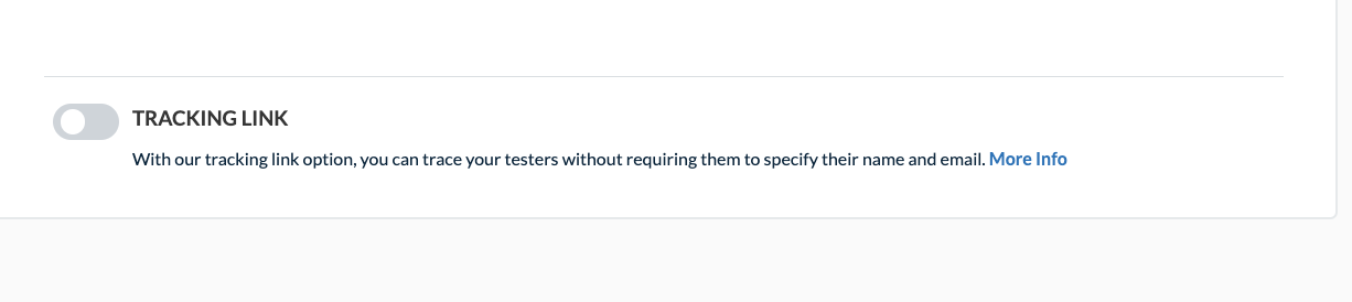 Userlytics platform image - Tracking Link on/off toggle.