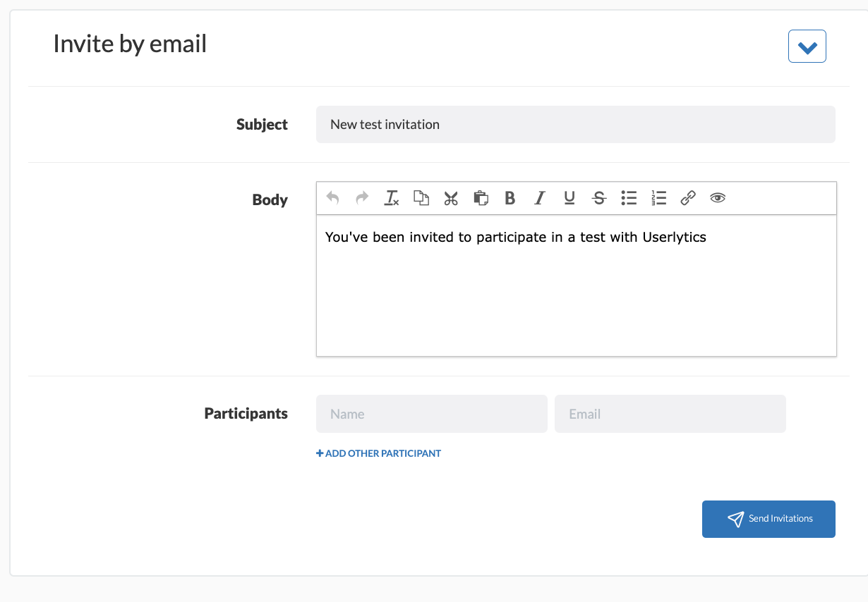 Userlytics platform image - Invite by email.