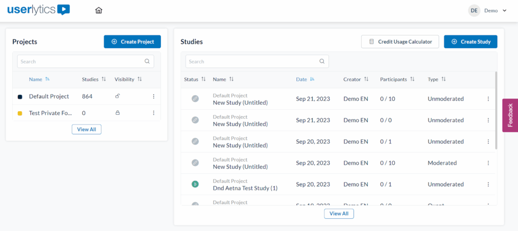 Userlytics - Client Dashboard