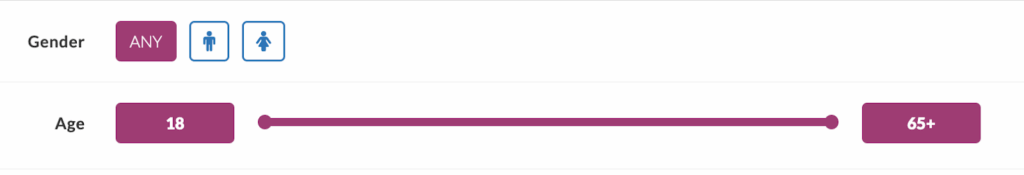 Userlytics Study Builder - choosing gender and age.