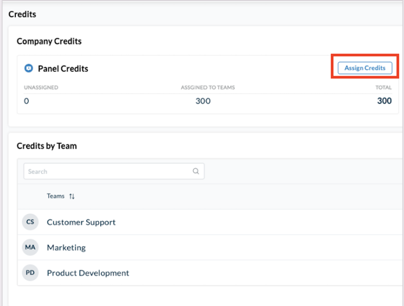 Userlytics Project and Account Management System (PAM) - assign credits