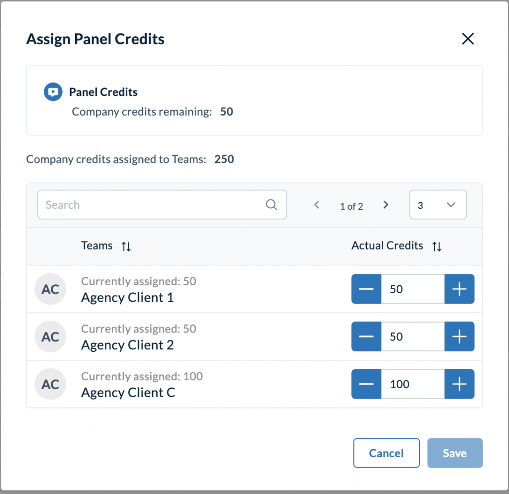 Userlytics Project and Account Management System (PAM) - assign panel credits
