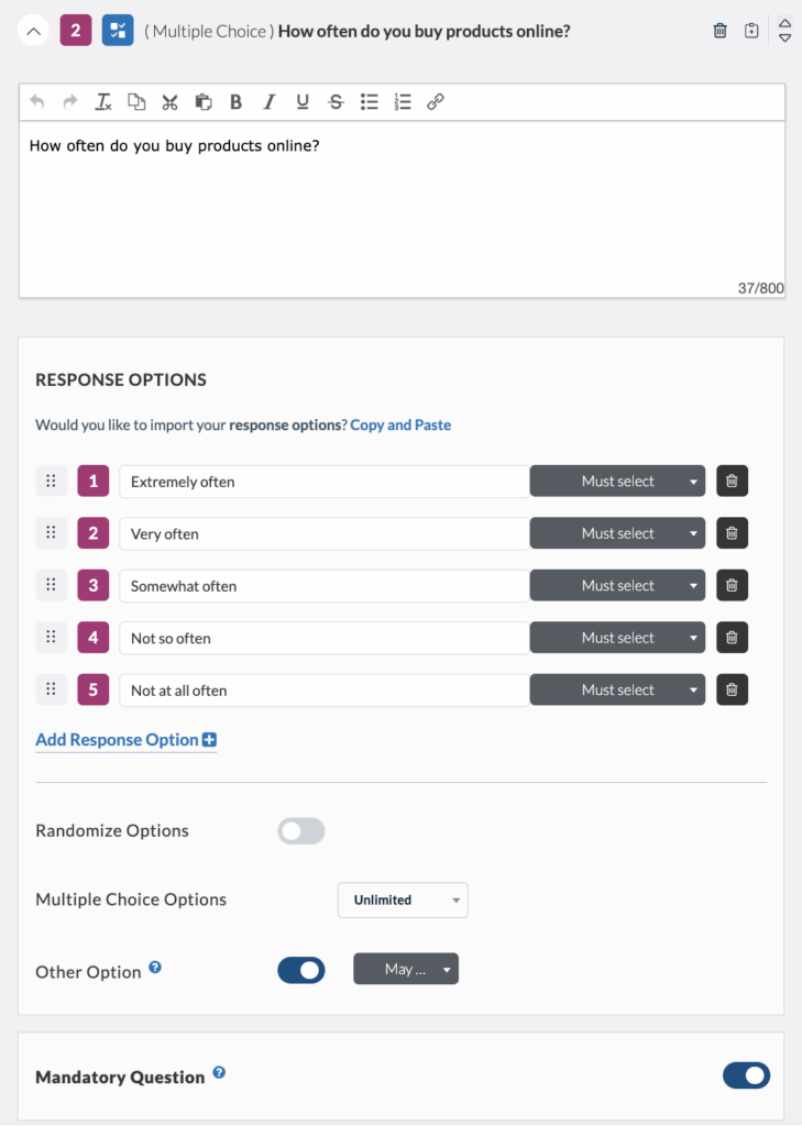 Userlytics Platform - creating multiple choice questions