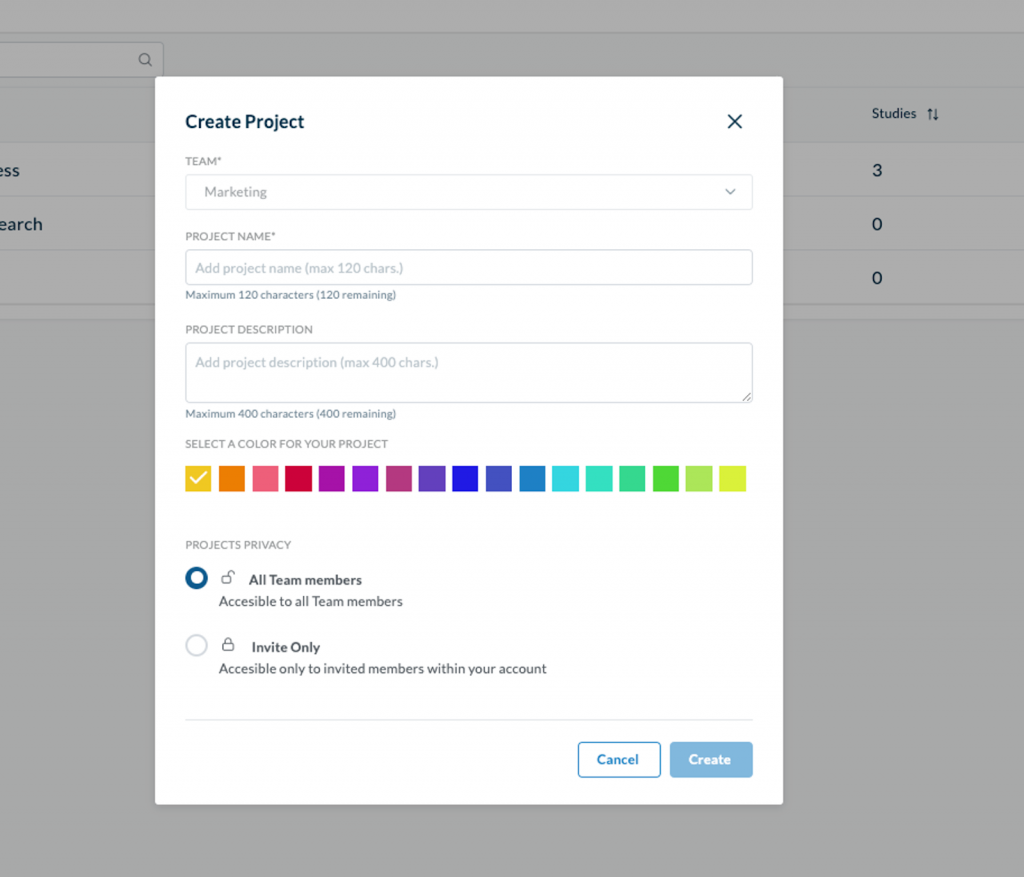Userlytics Project and Account Management System (PAM) - create project