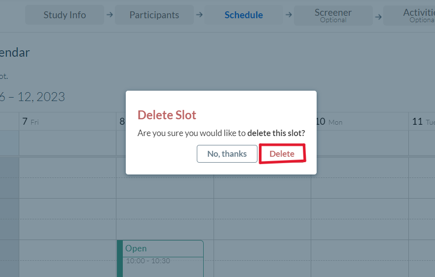 Userlytics - delete slot