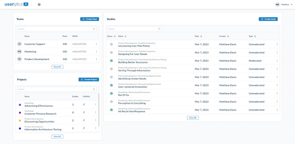 Userlytics Project and Account Management System (PAM)