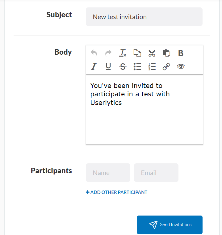 Userlytics - invite participants via email