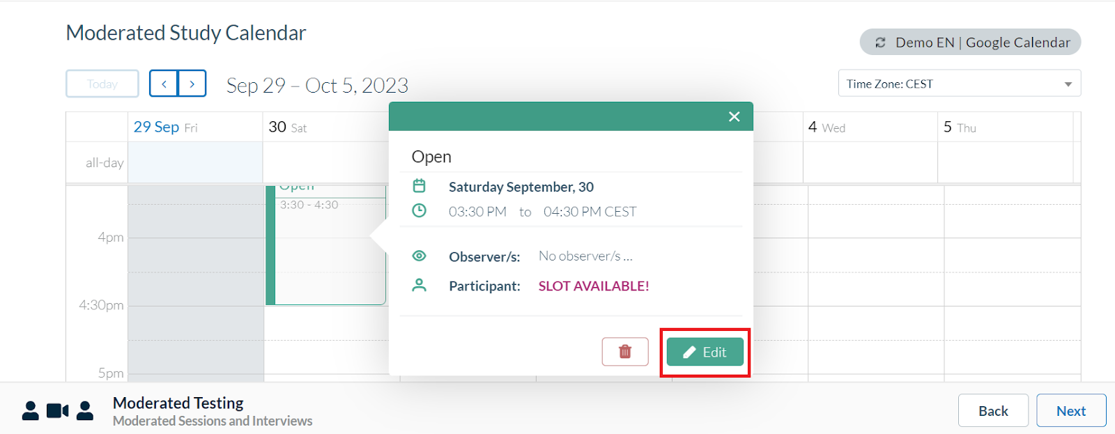 Userlytics - Edit scheduled session