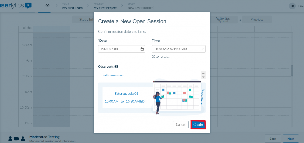 Userlytics - create a new open session
