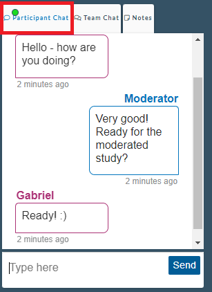 Userlytics - moderated session participant chat