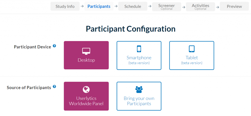Userlytics - participants tab