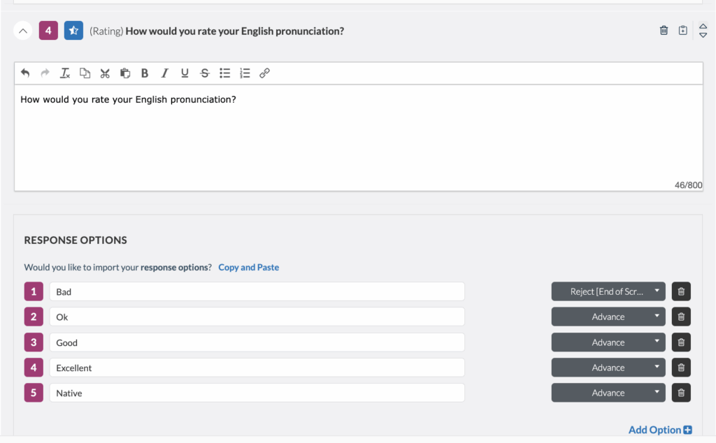 Userlytics Platform - rating screener question