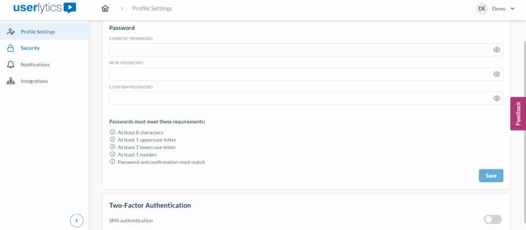 Userlytics - security settings