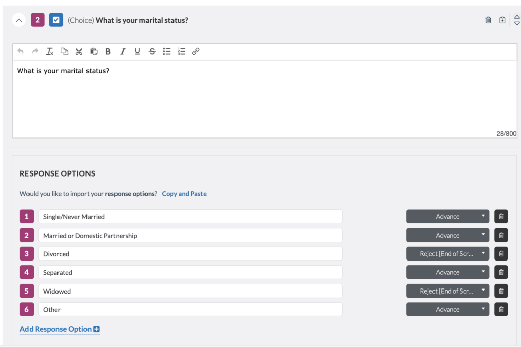 Userlytics Platform - Single choice screener question