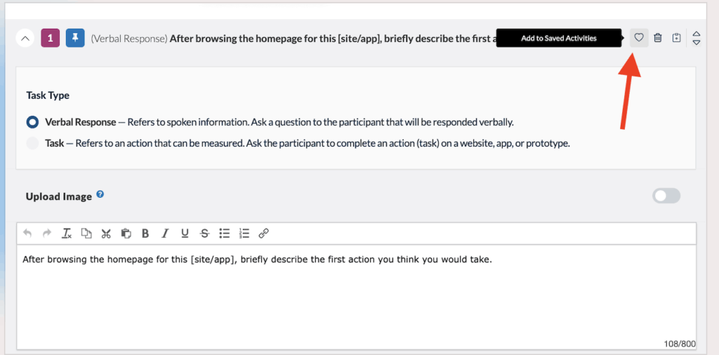 Userlytics activity builder - Adding to saved activities