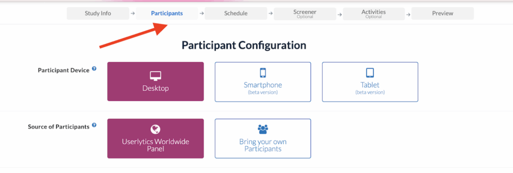 Userlytics Platform - participant configuration