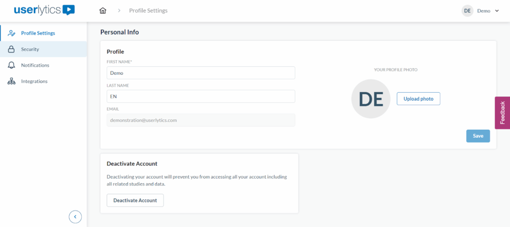 Userlytics - personal info