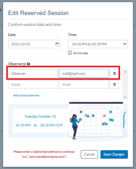 Userlytics Platform - filling in observer information.