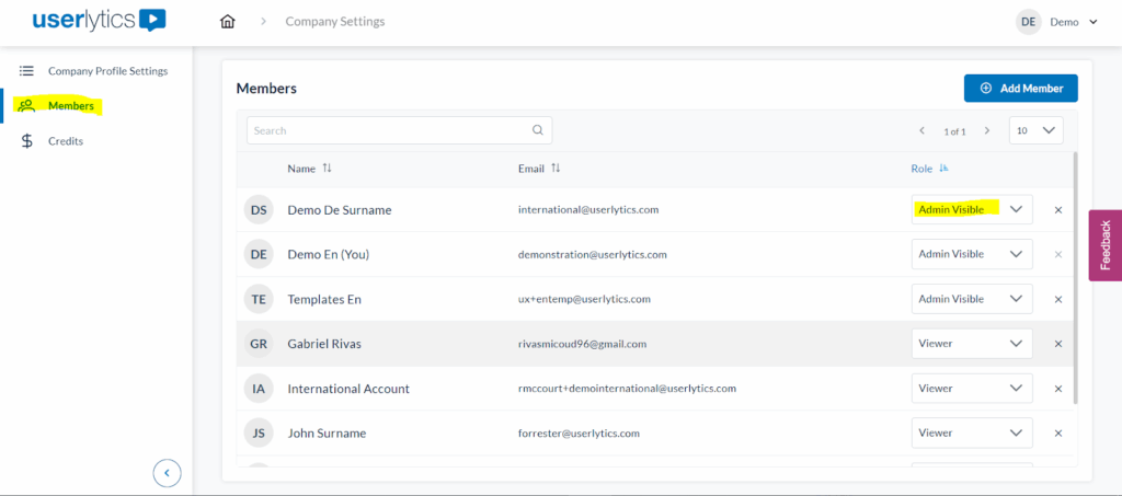 Userlytics - Members category