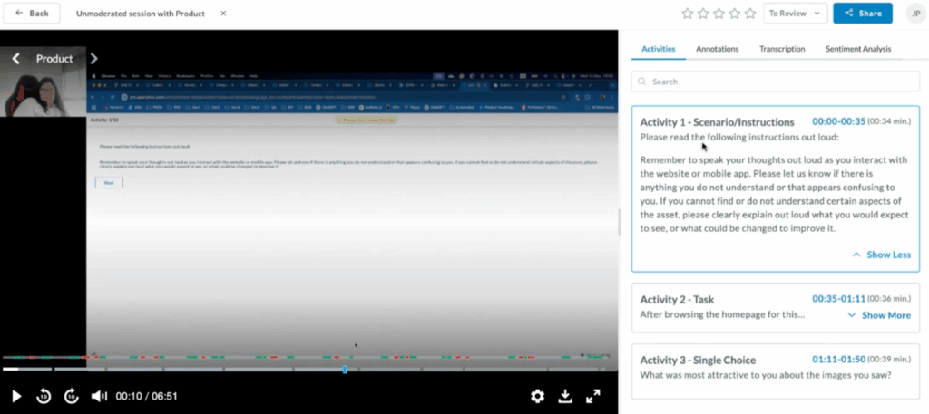 Userlytics - Video Analysis Tool - activities