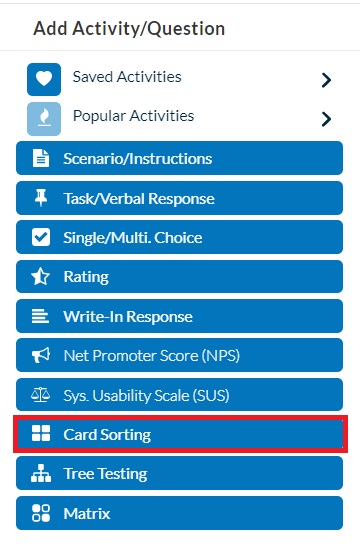 Userlytics Card Sorting - Side menu
