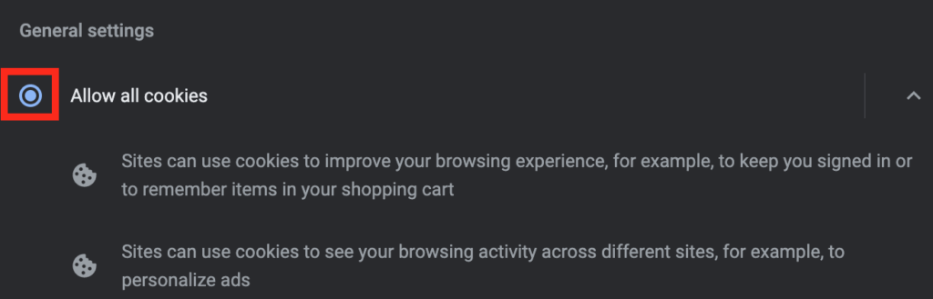 Userlytics - How to Enable Cookies in your Browser - Choose Allow all cookies