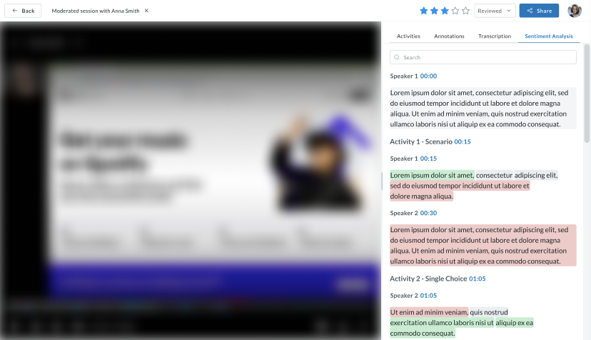 Userlytics Sentiment Analysis - color-coded sentiment analysis.