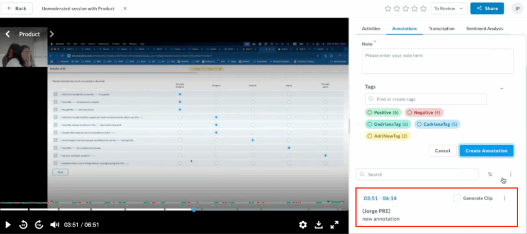 Userlytics - Video Analysis Tool - generate standalone clip from an annotation