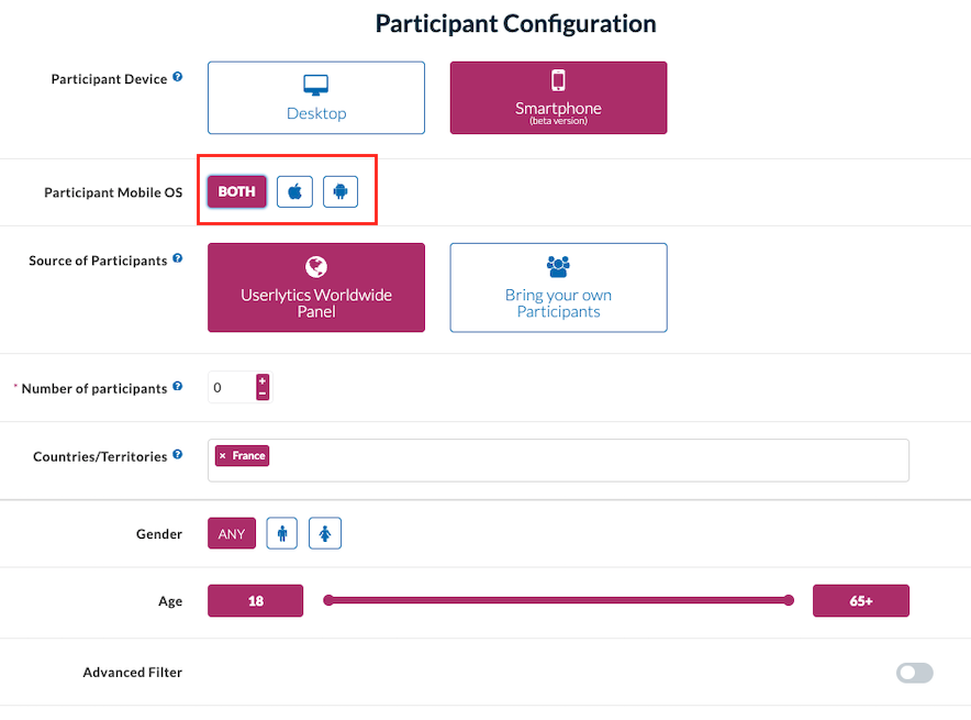 Userlytics Platform - Participant Mobile OS