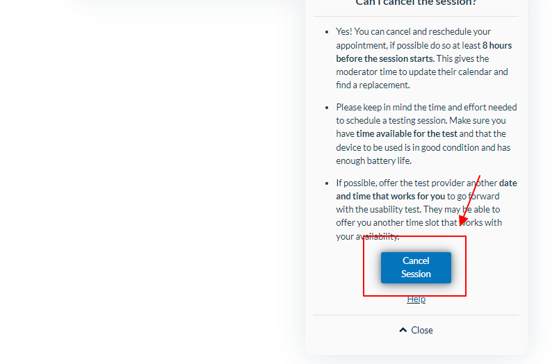 Cancel a Live Conversation Session - Click on "Cancel Session"