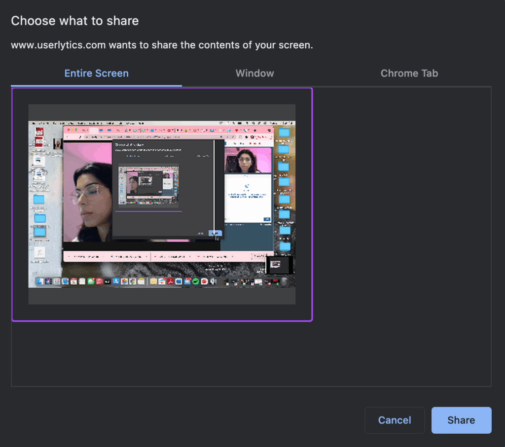 Live Conversation Guide for Testers - Choose to share Entire Screen