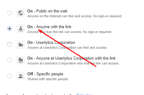 Google Drive - option to share to anyone with the link