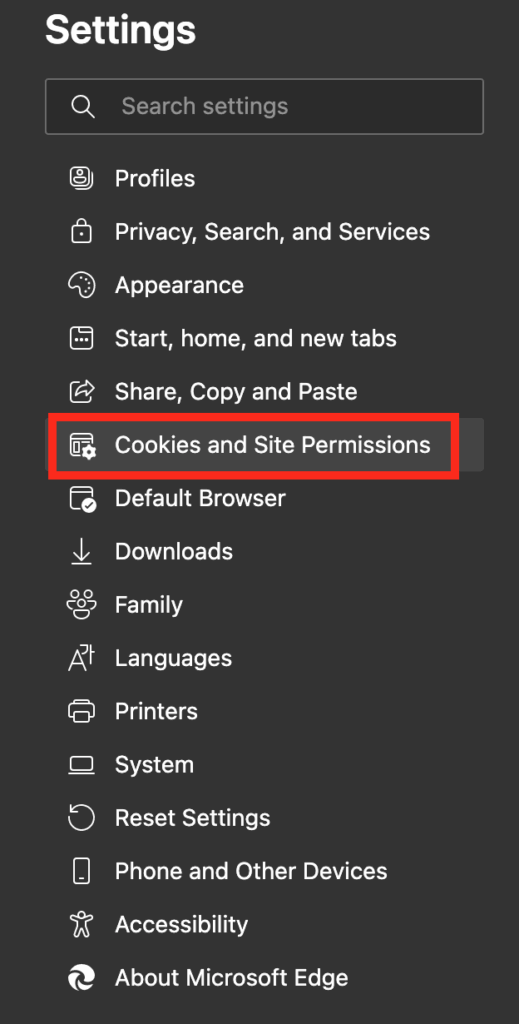Userlytics - How to Enable Cookies in Microsoft Edge - Cookies and Site Permissions