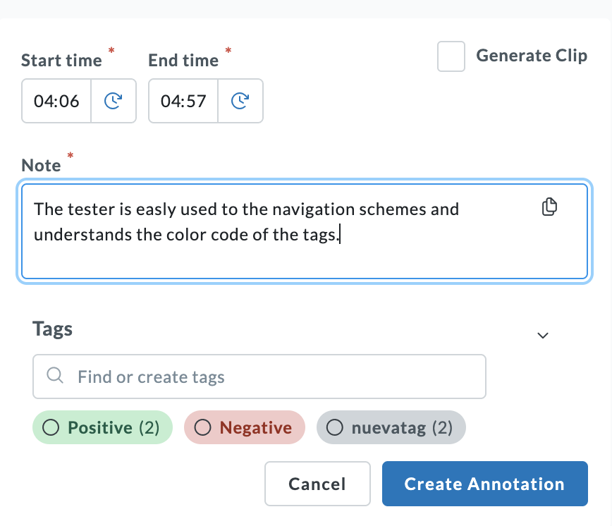 Userlytics - How to Create and Share Test Annotations - add note and tags