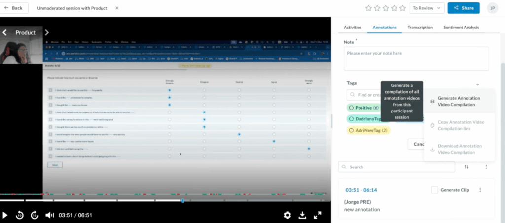 Userlytics - Video Analysis Tool - Generate Annotation Video Compilation