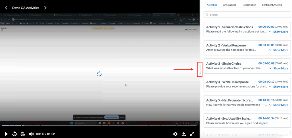 Userlytics - Video Analysis Tool - adjust panels