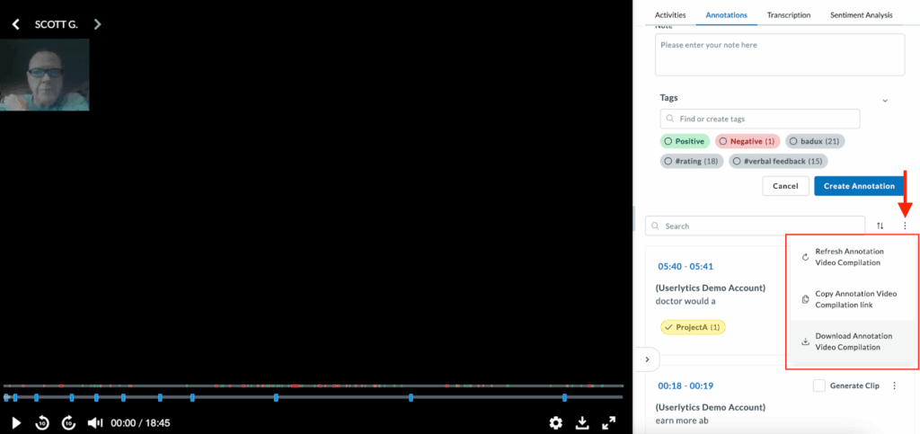 Userlytics - How to Create and Share Test Annotations - refresh, copy, download compilation