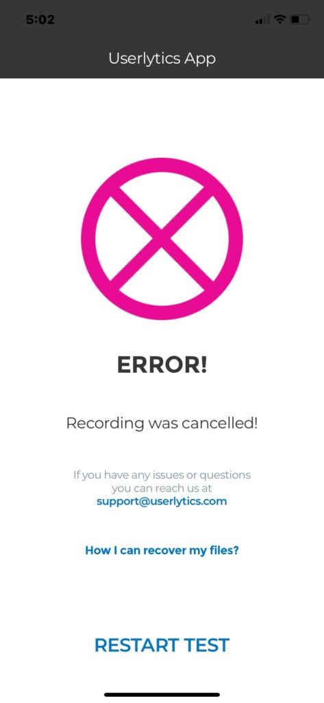 Launch a Test on iOS - Error Screen