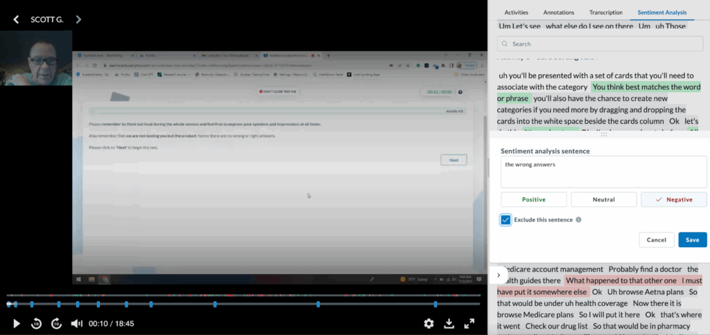 Userlytics Sentiment Analysis - Exclude this sentence option.