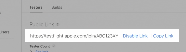 App Store Connect - Testflight Public Link