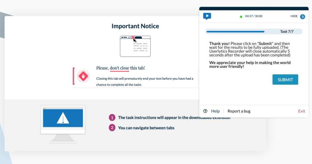 Overlay Web Recorder - Submit completed test