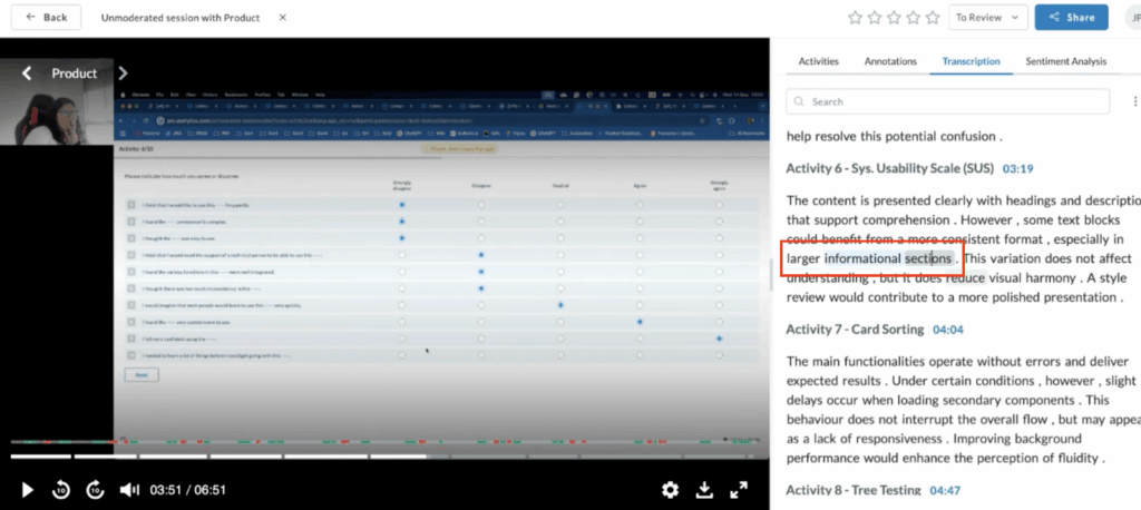 Userlytics - Video Analysis Tool - correct inaccurate transcription