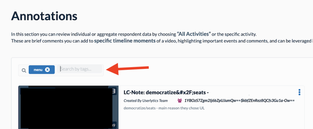 Userlytics - How to Create and Share Test Annotations - search by tags