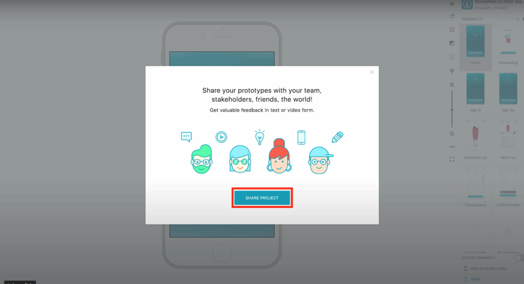 Prototypes Compatible with Userlytics - copy shareable link on proto.io